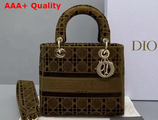 Dior Medium Lady D Lite Bag Brown Cannage Embroidered Velvet Replica