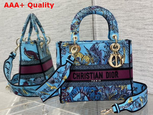 Dior Medium Lady D Lite Bag Celestial Blue Multicolor Toile de Jouy Voyage Embroidery Replica