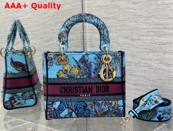 Dior Medium Lady D Lite Bag Celestial Blue Multicolor Toile de Jouy Voyage Embroidery Replica