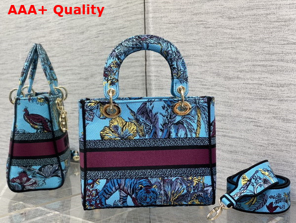 Dior Medium Lady D Lite Bag Celestial Blue Multicolor Toile de Jouy Voyage Embroidery Replica