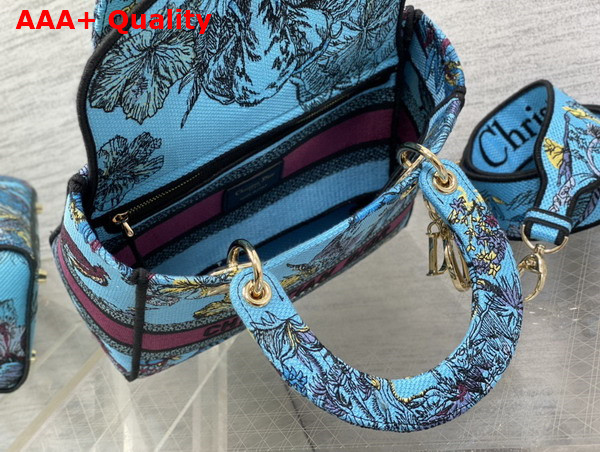 Dior Medium Lady D Lite Bag Celestial Blue Multicolor Toile de Jouy Voyage Embroidery Replica