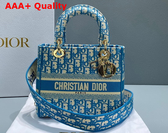 Dior Medium Lady D Lite Bag Cornflower Blue Dior Oblique Embroidery Replica