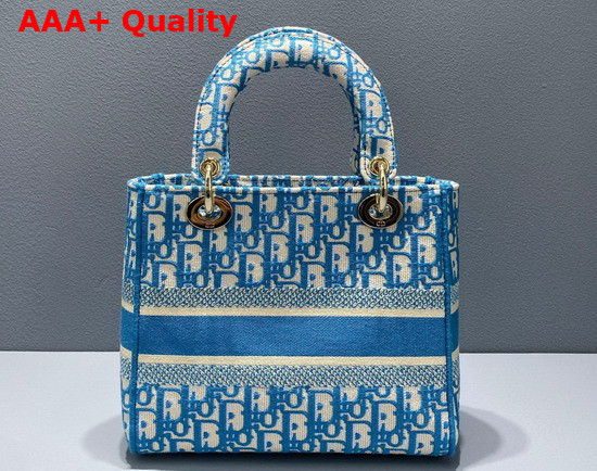 Dior Medium Lady D Lite Bag Cornflower Blue Dior Oblique Embroidery Replica