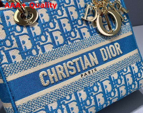 Dior Medium Lady D Lite Bag Cornflower Blue Dior Oblique Embroidery Replica