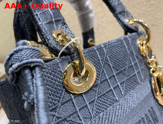 Dior Medium Lady D Lite Bag Dark Denim Blue Cannage Embroidery Replica