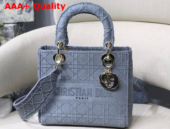 Dior Medium Lady D Lite Bag Dark Denim Blue Cannage Embroidery Replica