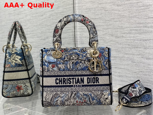 Dior Medium Lady D Lite Bag Denim Multicolor Dior Jardin Magique Embroidery Replica