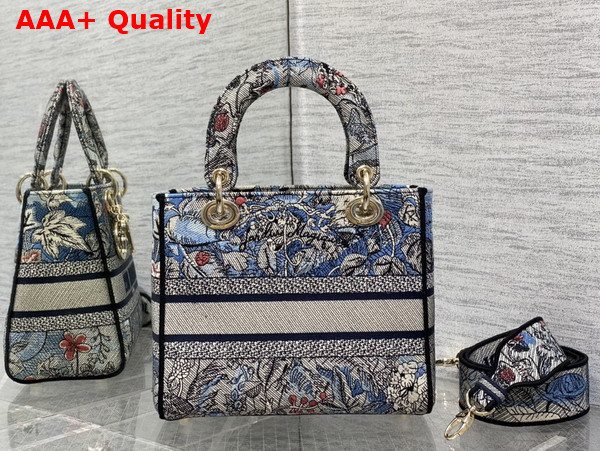 Dior Medium Lady D Lite Bag Denim Multicolor Dior Jardin Magique Embroidery Replica