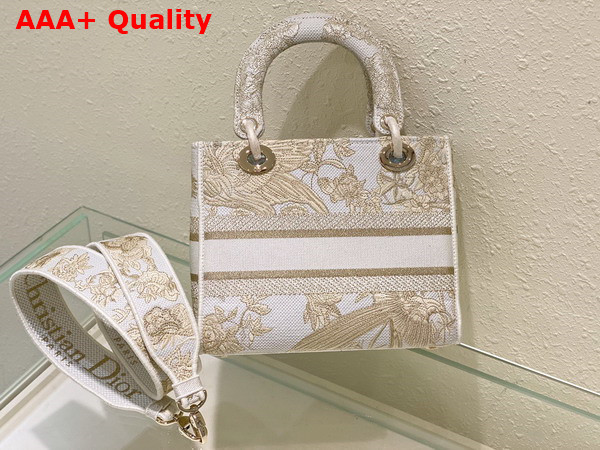 Dior Medium Lady D Lite Bag Dior Jardin D Hiver Embroidery with Gold Tone Metallic Thread Replica