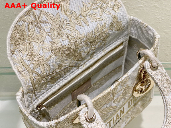 Dior Medium Lady D Lite Bag Dior Jardin D Hiver Embroidery with Gold Tone Metallic Thread Replica