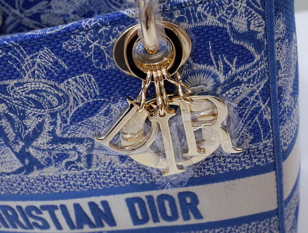 Dior Medium Lady D Lite Bag Fluorescent Blue Toile de Jouy Reverse Embroidery Replica