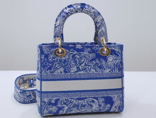 Dior Medium Lady D Lite Bag Fluorescent Blue Toile de Jouy Reverse Embroidery Replica