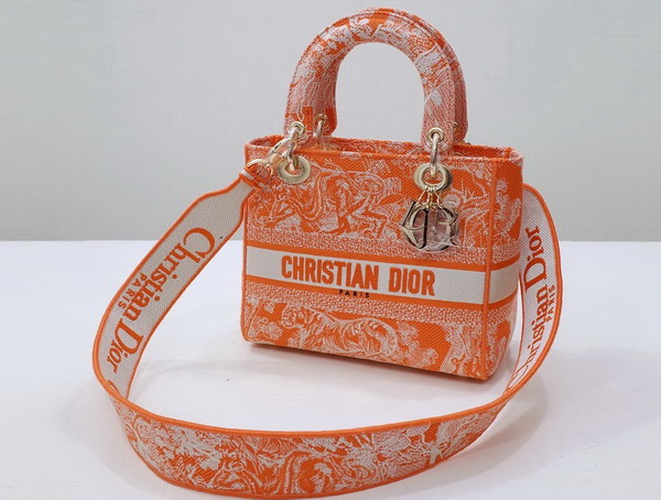 Dior Medium Lady D Lite Bag Fluorescent Orange Toile de Jouy Reverse Embroidery Replica