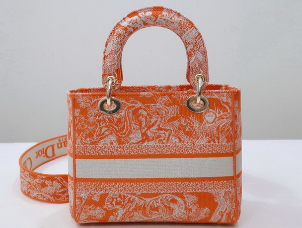 Dior Medium Lady D Lite Bag Fluorescent Orange Toile de Jouy Reverse Embroidery Replica