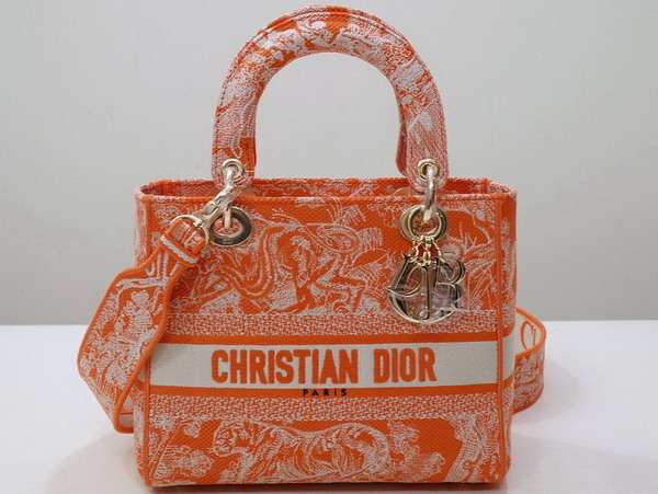 Dior Medium Lady D Lite Bag Fluorescent Orange Toile de Jouy Reverse Embroidery Replica