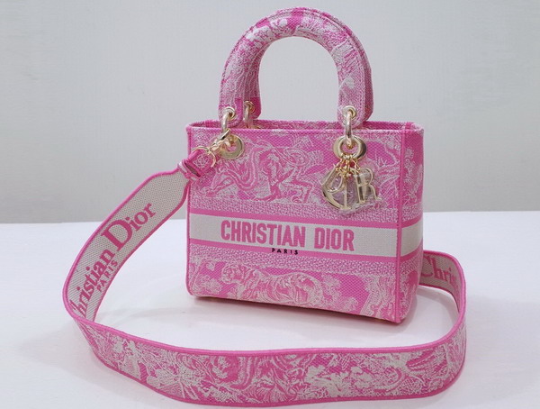 Dior Medium Lady D Lite Bag Fluorescent Pink Toile de Jouy Reverse Embroidery Replica