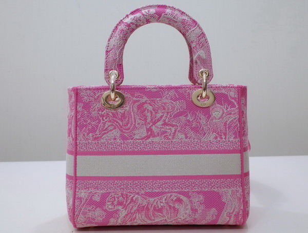 Dior Medium Lady D Lite Bag Fluorescent Pink Toile de Jouy Reverse Embroidery Replica