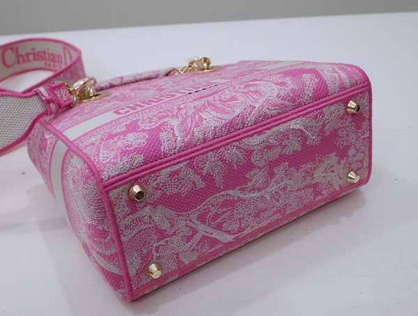 Dior Medium Lady D Lite Bag Fluorescent Pink Toile de Jouy Reverse Embroidery Replica