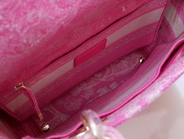 Dior Medium Lady D Lite Bag Fluorescent Pink Toile de Jouy Reverse Embroidery Replica