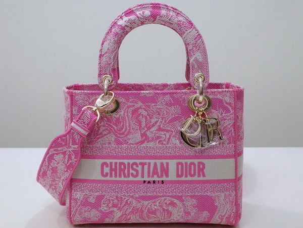 Dior Medium Lady D Lite Bag Fluorescent Pink Toile de Jouy Reverse Embroidery Replica