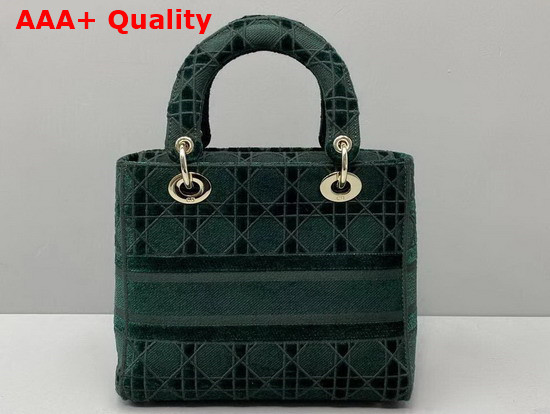 Dior Medium Lady D Lite Bag Green Cannage Embroidered Velvet Replica