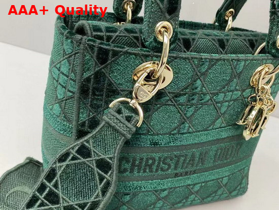 Dior Medium Lady D Lite Bag Green Cannage Embroidered Velvet Replica