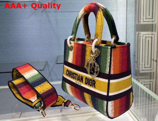 Dior Medium Lady D Lite Bag Multicolor D Stripes Embroidery Replica