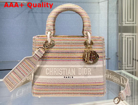 Dior Medium Lady D Lite Bag Multicolor Stripes Embroidery Replica