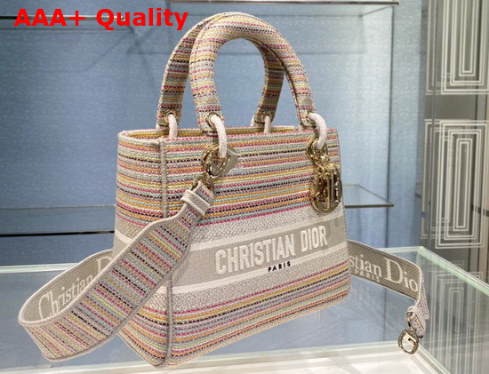 Dior Medium Lady D Lite Bag Multicolor Stripes Embroidery Replica