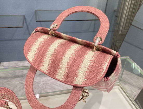 Dior Medium Lady D Lite Bag Pink Stripes Embroidery Replica