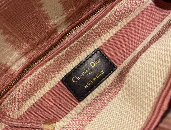 Dior Medium Lady D Lite Bag Pink Stripes Embroidery Replica