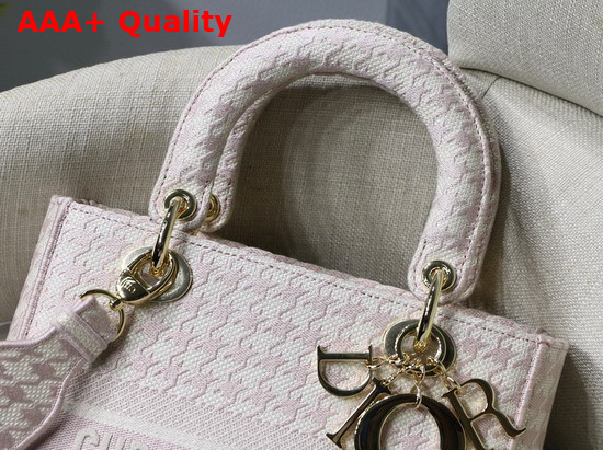 Dior Medium Lady D Lite Bag Pink and White Houndstooth Embroidery Replica