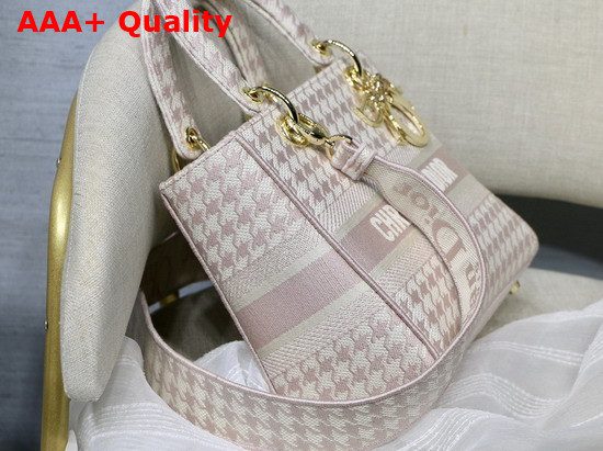 Dior Medium Lady D Lite Bag Pink and White Houndstooth Embroidery Replica