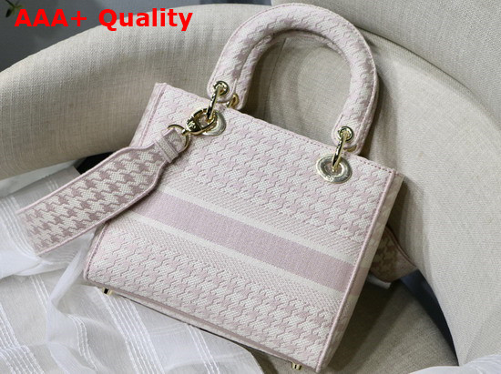 Dior Medium Lady D Lite Bag Pink and White Houndstooth Embroidery Replica