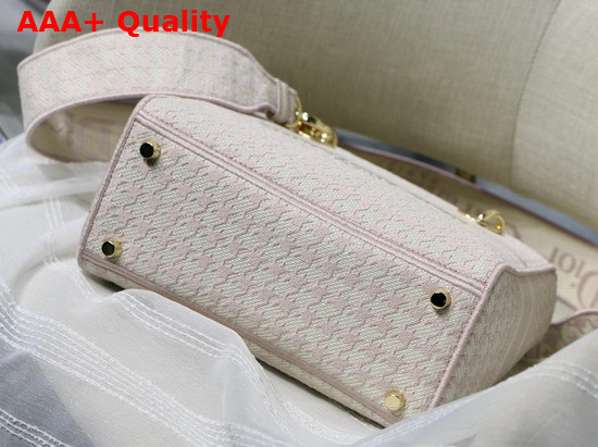 Dior Medium Lady D Lite Bag Pink and White Houndstooth Embroidery Replica