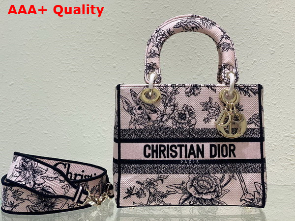 Dior Medium Lady D Lite Bag Powder Pink Dior Jardin Botanique Embroidery Replica