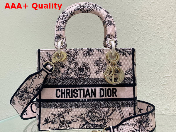 Dior Medium Lady D Lite Bag Powder Pink Dior Jardin Botanique Embroidery Replica