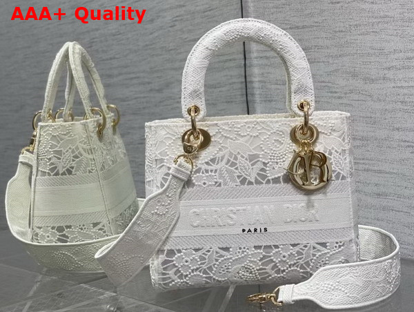 Dior Medium Lady D Lite Bag White D Lace Embroidery with 3D Macrame Effect Replica