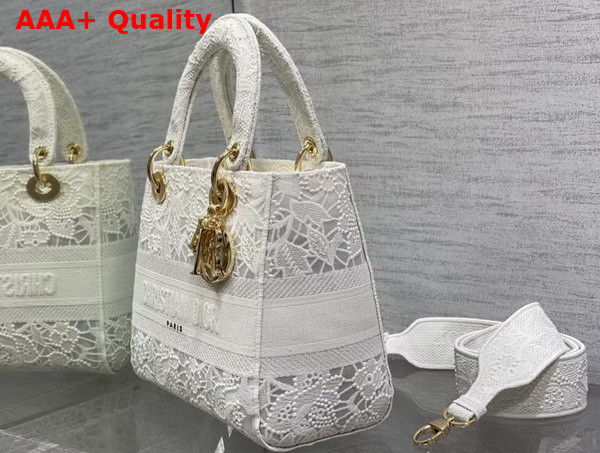 Dior Medium Lady D Lite Bag White D Lace Embroidery with 3D Macrame Effect Replica