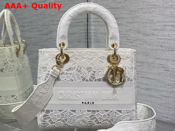 Dior Medium Lady D Lite Bag White D Lace Embroidery with 3D Macrame Effect Replica