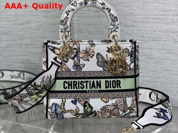 Dior Medium Lady D Lite Bag White Multicolor Toile De Jouy Mexico Embroidery Replica