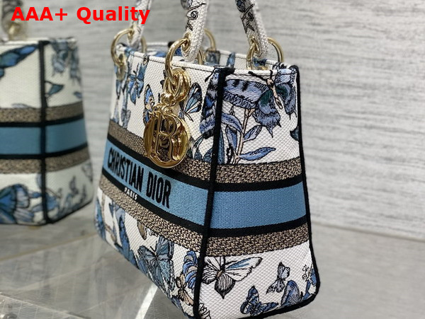 Dior Medium Lady D Lite Bag White and Pastel Midnight Blue Toile De Jouy Mexico Embroidery Replica