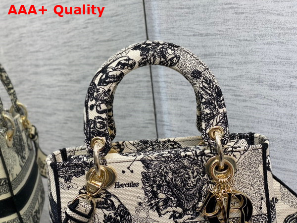 Dior Medium Lady D Lite Bag in Latte and Black Toile de Jouy Zodiac Embroidery Replica