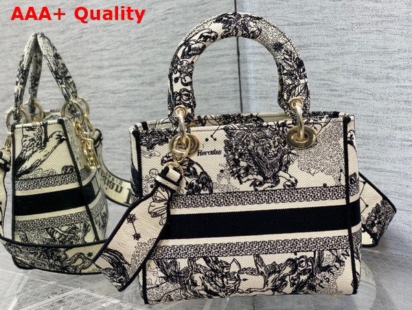 Dior Medium Lady D Lite Bag in Latte and Black Toile de Jouy Zodiac Embroidery Replica