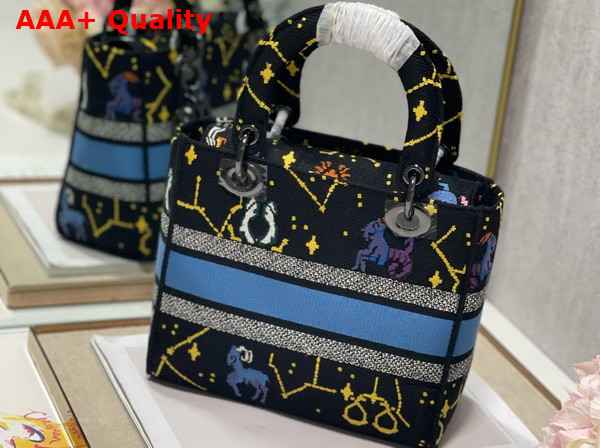 Dior Medium Lady D Llite Bag Black Multicolor Dior Pixel Zodiac Embroidery Replica