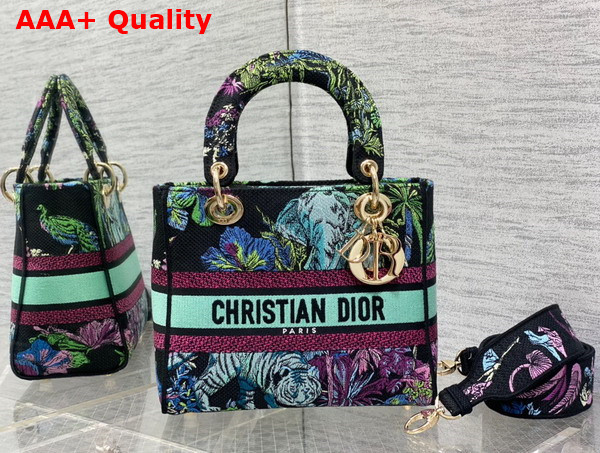 Dior Medium Lady D Llite Bag Blue Multicolor Toile de Jouy Voyage Embroidery Replica