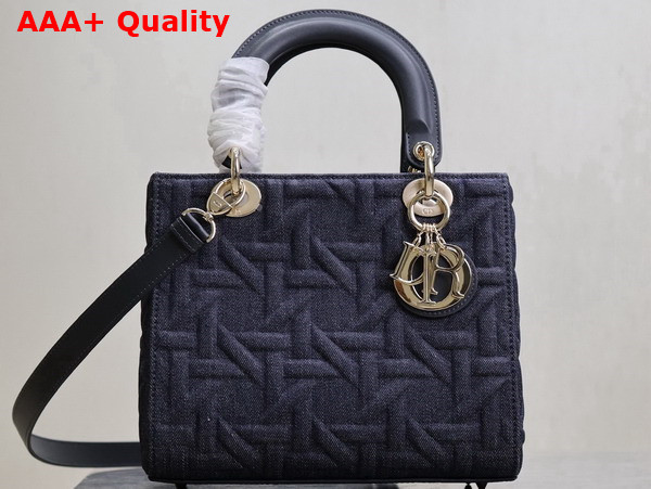 Dior Medium Lady Dior Bag in Blue Graphic Cannage Denim Replica