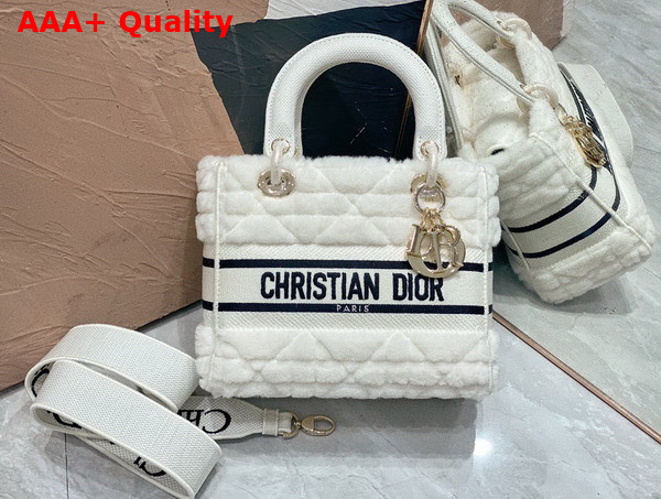 Dior Medium Lady Dior Bag in White Cannage Shearling Replica