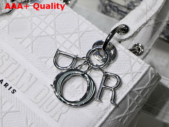 Dior Medium White Lady D Lite Embroidered Cannage Bag Replica