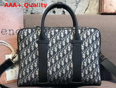 Dior Men Briefcase Beige and Black Dior Oblique Jacquard and Black Grained Calfskin Replica